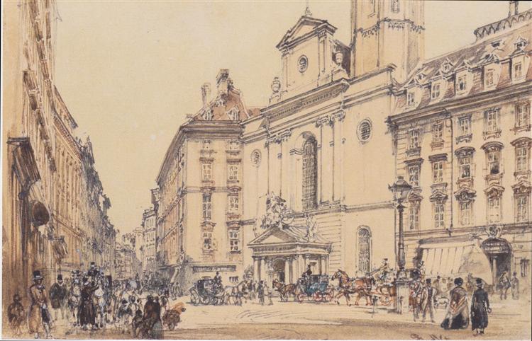 Michaelerplatz and carbon market in Vienna, 1844 - Rudolf von Alt
