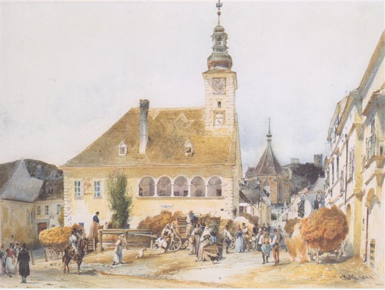 The Town Hall in Mödling, 1842 - Rudolf von Alt