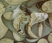 Bed and Two Bedside Tables Ferociously Attacking a Cello - Salvador Dali