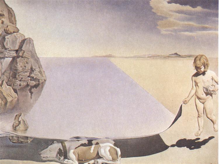 Dali at the Age of Six When He Thought He Was a Girl Lifting the Skin of the Water to See the Dog Sleeping in the Shade of the Sea, 1950 - Salvador Dalí