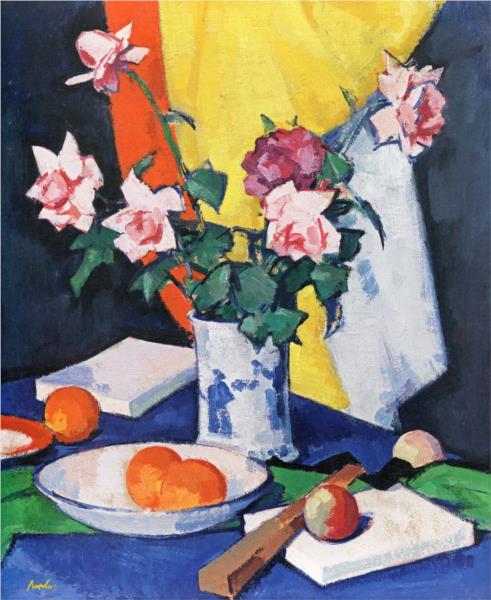 Red and Pink Roses, Oranges and Fan, 1924 - Сэмюэл Пепло