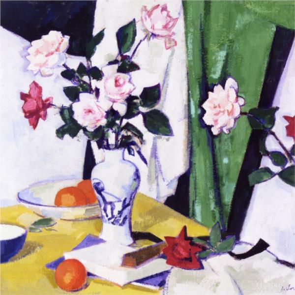 Still Life with Pink and Red Roses in a Chinese Vase, 1923 - Семюел Пепло