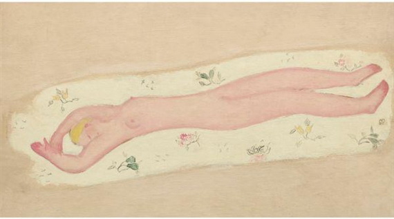 Pink Nude on Floral Sheet, 1930 - 常玉