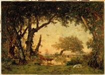 Coming Out of the Forest of Fontainebleau, Sunset - Théodore Rousseau