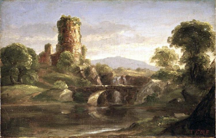 Ruined Castle and River, c.1832 - Томас Коул
