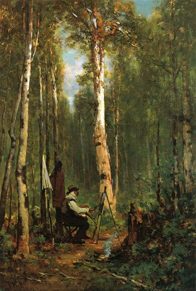 Artist at His Easel in the Woods - Thomas Hill