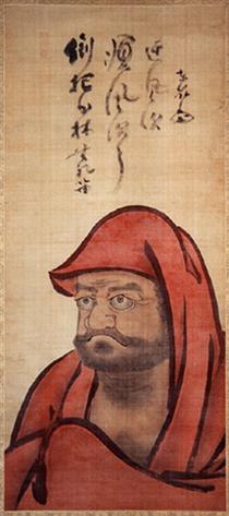 Calligraphy on Red Daruma - 東嶺圓慈