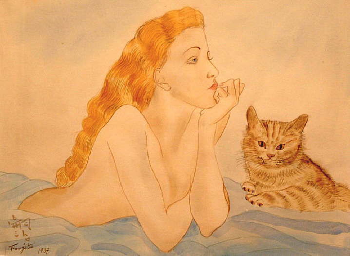 Woman and Cat, 1937 - Цуґухару Фудзіта