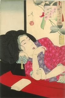 Looking sleepy - The appearance of a courtesan of the Meiji era - 月岡芳年