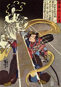 A man confronted with an apparition of the Fox goddess - Utagawa Kuniyoshi