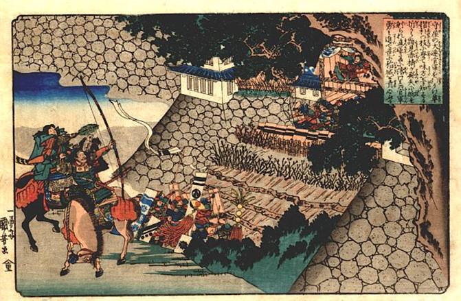 Prince Shôtoku directing the attack on Moriya's castle, 1840 - Утагава Куниёси