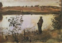 Artist K. Korovin on the river bank - Valentin Serov