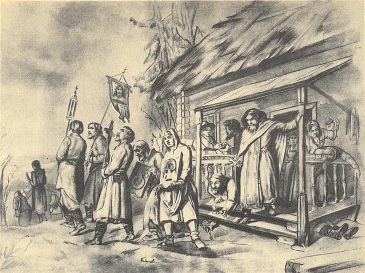Сельский крестный ход на Пасхе. Эскиз картины, 1860 - Василий Перов