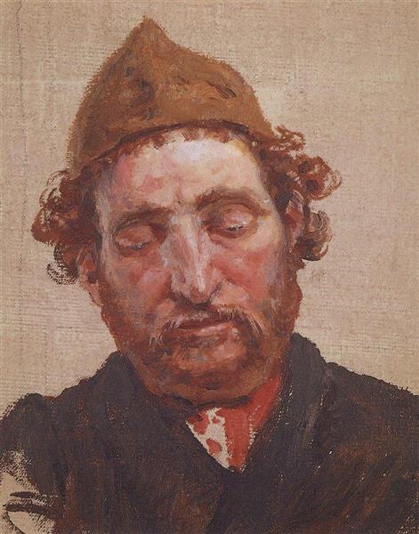 Head of red-headed man with yellow cap, c.1885 - Vassili Polenov