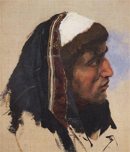 Голова молодого мужчины в синем покрывале, c.1885 - Василий Поленов