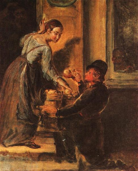 Buying apples from a peddler. Study, c.1830 - Vasily Tropinin