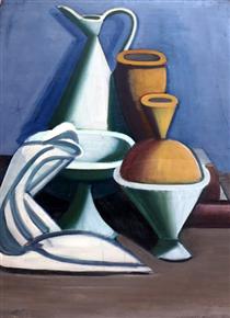 Still Life with Water Jug, Towel and Jars - Vilhelm Lundstrom