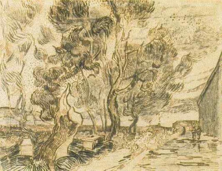 A Corner of the Asylum and the Garden with a Heavy, sawn-off Tree, 1889 - Vincent van Gogh