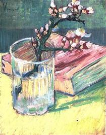 Blossoming Almond Branch in a Glass with a Book - Винсент Ван Гог