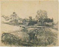 Cottages with a Woman Working in the Foreground - Vincent van Gogh