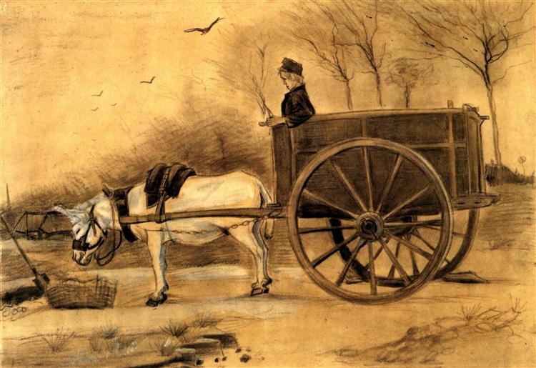 Donkey and Cart, 1881 - 梵谷