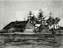 Farmhouse with Barn and Trees - Винсент Ван Гог