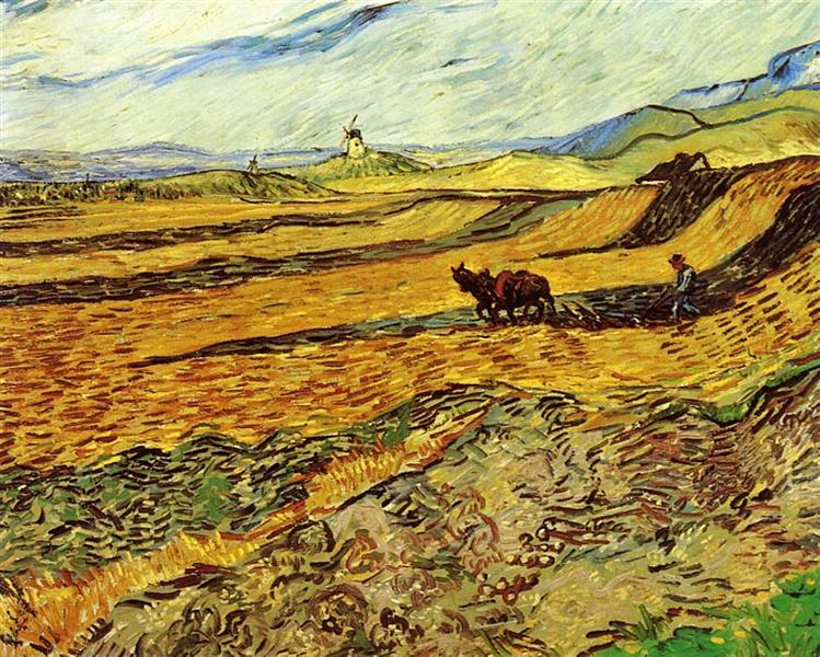 Field and Ploughman and Mill, 1889 - Винсент Ван Гог