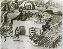 Houses among Trees with a Figure - Винсент Ван Гог