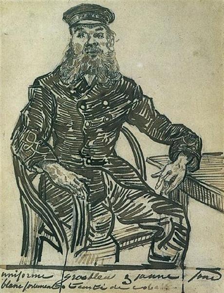 Joseph Roulin, Sitting in a Cane Chair, Three-Quarter-Length, 1888 - 梵谷