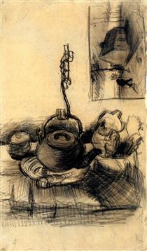 Kettle Over a Fire, and a Cottage by Night - Vincent van Gogh