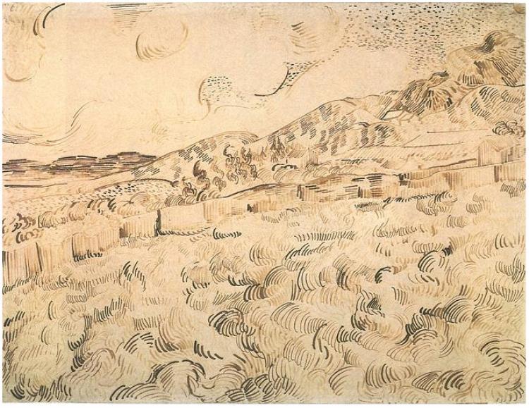 Mountain Landscape Seen across the Walls, 1889 - 梵谷
