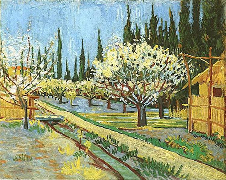 Orchard in Blossom, Bordered by Cypresses, 1888 - Вінсент Ван Гог