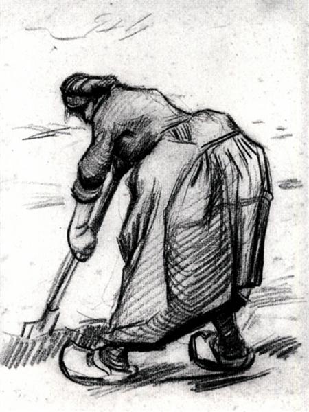 Peasant Woman, Digging, Seen from the Side, 1885 - 梵谷