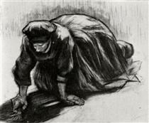 Peasant Woman, Kneeling, Possibly Digging Up Carrots - 梵谷