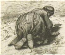 Peasant Woman, Kneeling, Seen from the Back - 梵谷