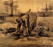 Peasant Woman Lifting Potatoes - Вінсент Ван Гог