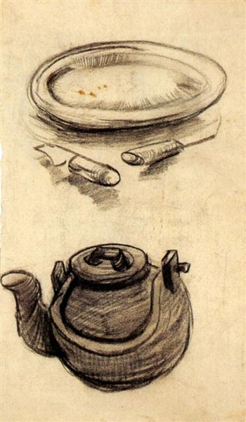 Plate with Cutlery and a Kettle, 1885 - Винсент Ван Гог