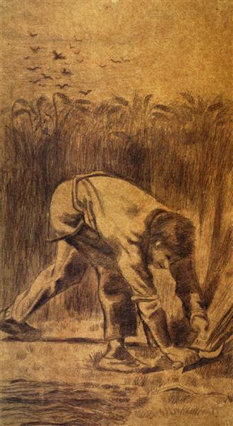 Reaper with Sickle (after Millet), 1881 - Винсент Ван Гог
