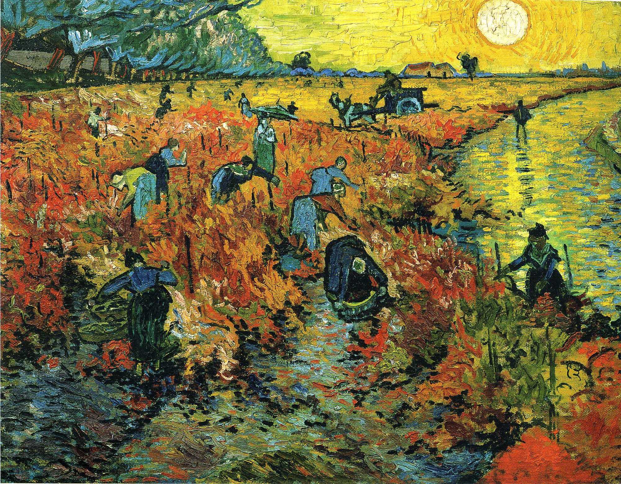 Van Gogh Paintings Fine Art Decorative Pillows Red Vineyards at Arles Vincent Van Gogh Art Famous Paintings Throw Pillow Multicolor 18x18