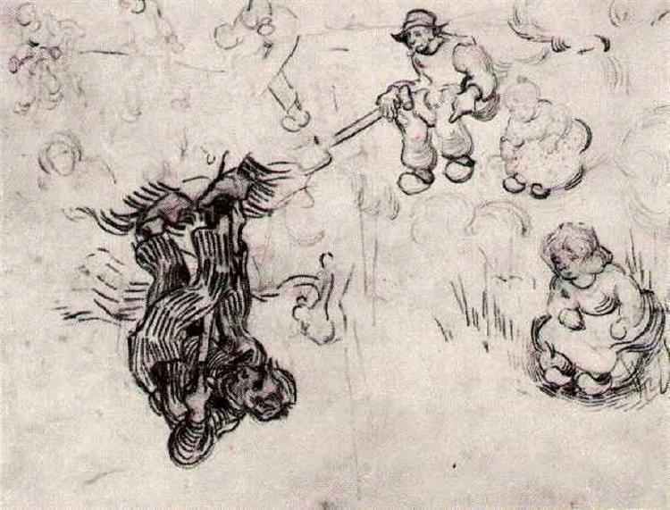 Sheet with Sketches of a Digger and Other Figures, 1890 - 梵谷