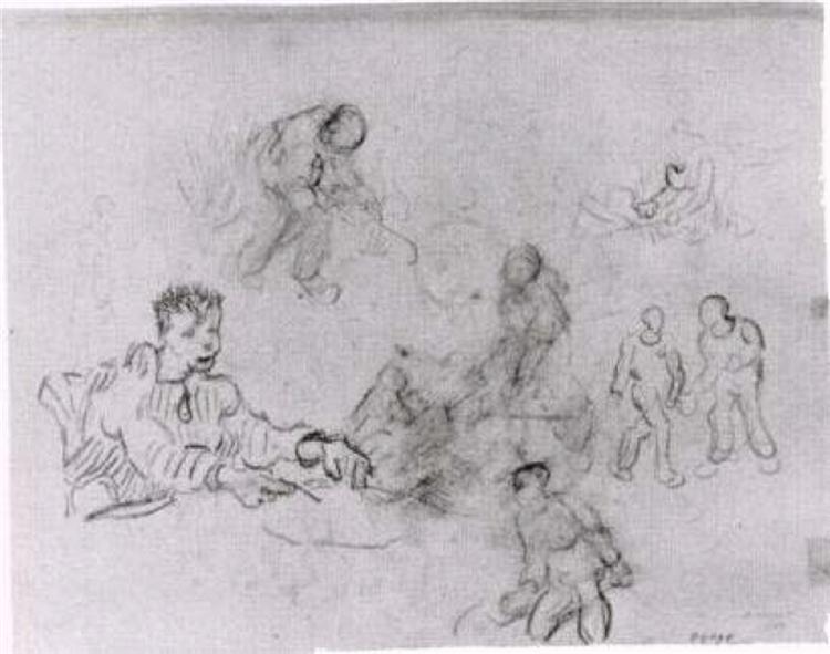 Sheet with Sketches of Peasants, 1890 - Вінсент Ван Гог