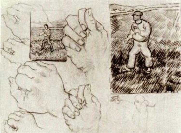 Sheet with Two Sowers and Hands, 1890 - Vincent van Gogh