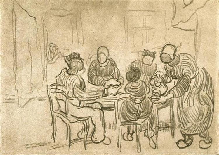 Sketch of the Painting "The Potato Eaters", 1890 - 梵谷