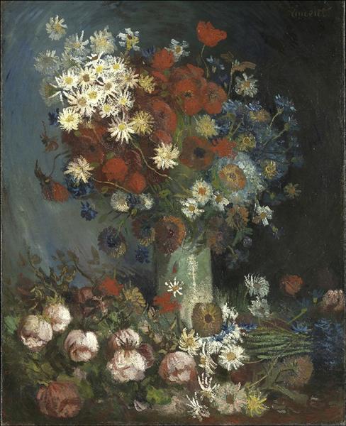 Still life with meadow flowers and roses, 1886 - 梵谷