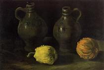 Still Life with Two Jars and Two Pumpkins - 梵谷