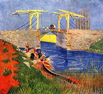The Langlois Bridge at Arles with Women Washing - 梵谷