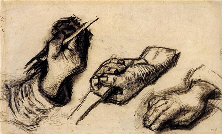Three Hands, Two with Knives, c.1884 - 梵谷