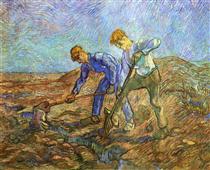 Two Peasants Diging (after Millet) - Vincent van Gogh