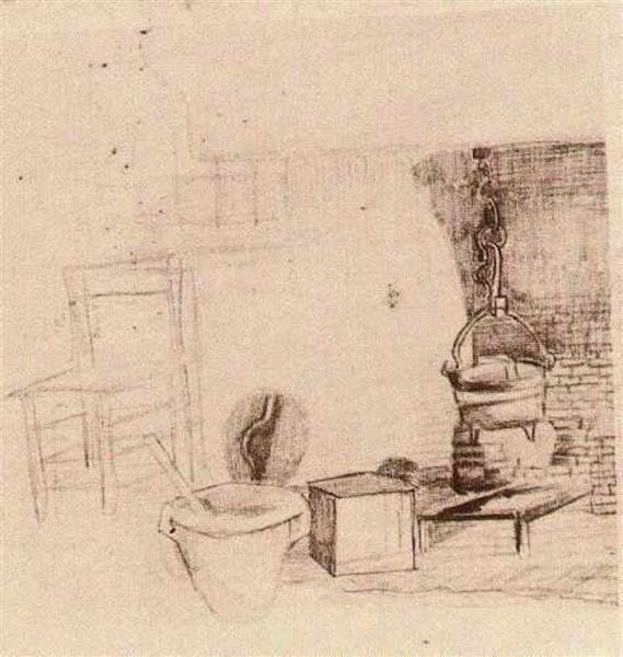 Unfinished Sketch of an Interior with a Pan above the Fire, 1881 - 梵谷