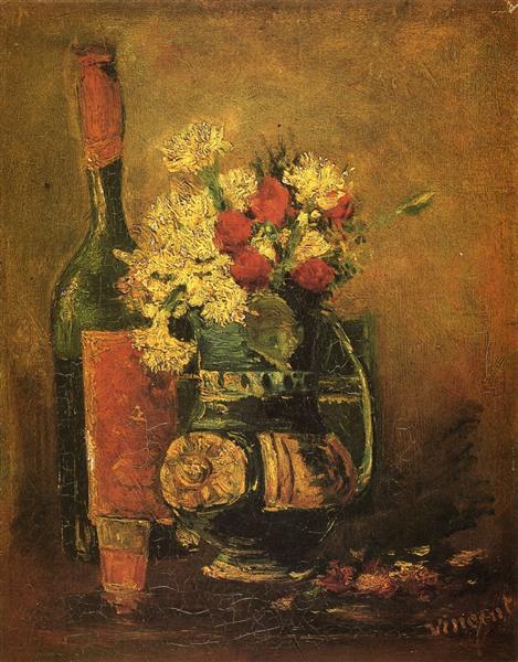 Vase with Carnations and Bottle, 1886 - 梵谷